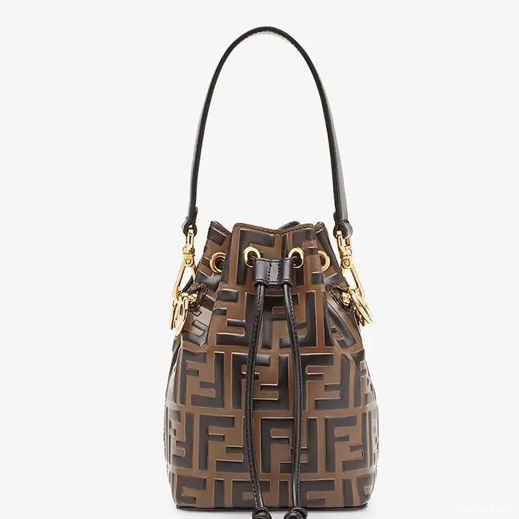 HOT FF Calf Leather Mon In Tresor Bag Motif Brown Fendi Bucket Mini 0705